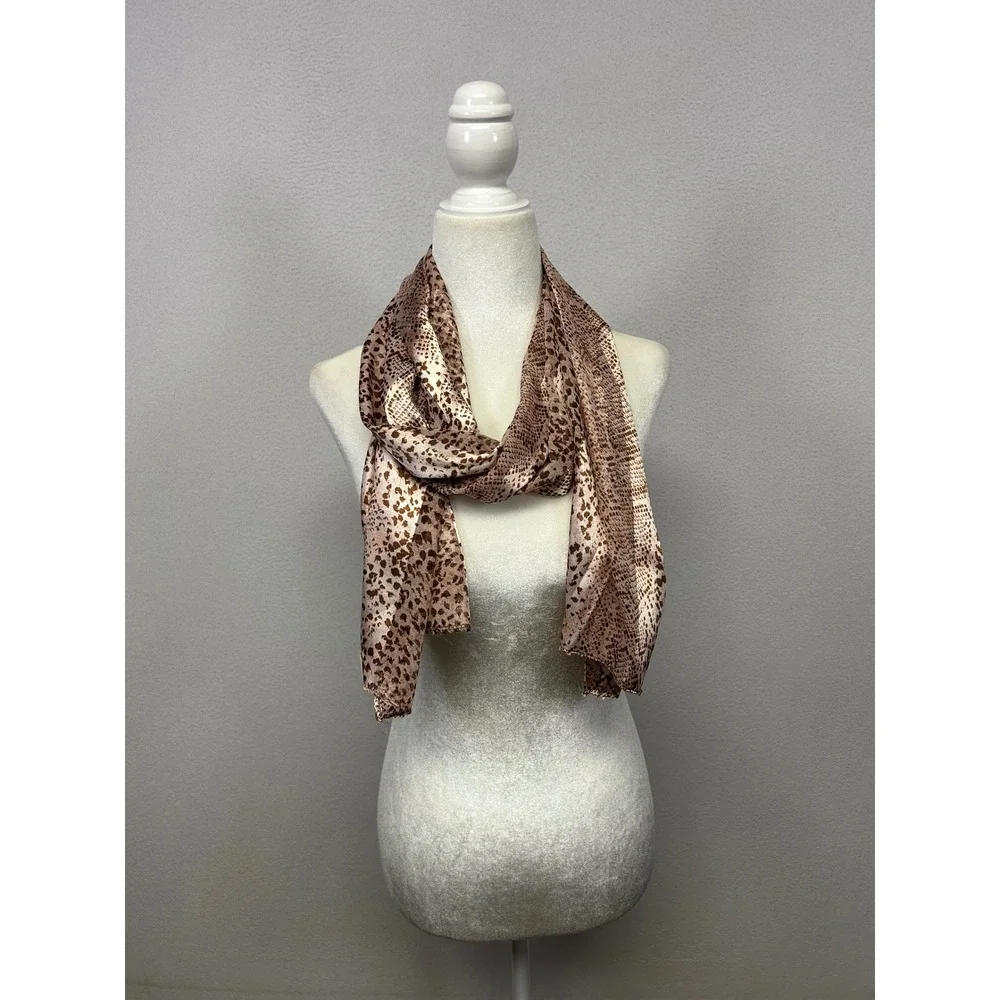 Boho Chic Animal Print Womens OS Brown Snakeskin Silky Scarf